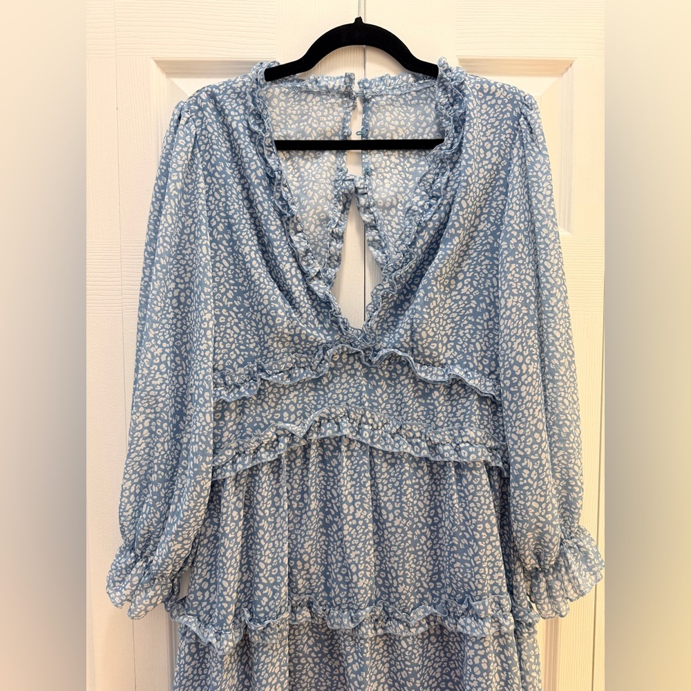 Blue Floral Ruffle Dress - Picture 2 of 4